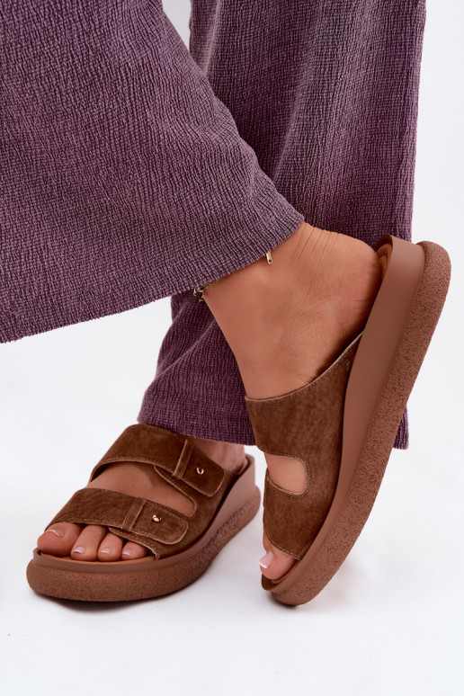 Āda sieviešu zamšādas čības ar platformu Vinceza 66916 brūnas krāsas