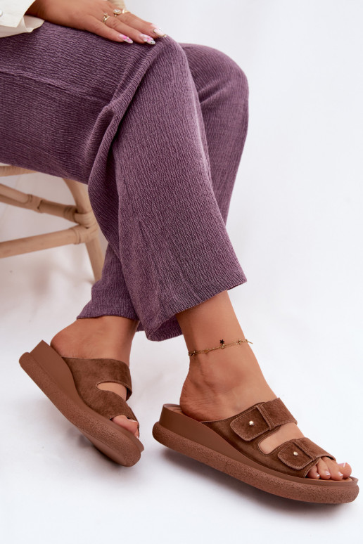 Āda sieviešu zamšādas čības ar platformu Vinceza 66916 brūnas krāsas