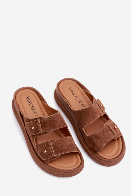 Āda sieviešu zamšādas čības ar platformu Vinceza 66916 brūnas krāsas