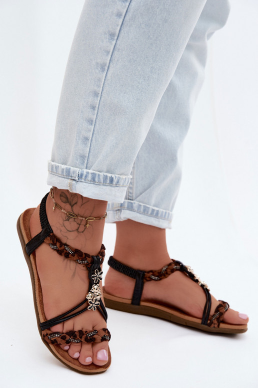 Sieviešu basenesPrzypinkami I Plecionymi Paskami melnas krāsas ar leoparda kažokādas rakstu Nusoreth