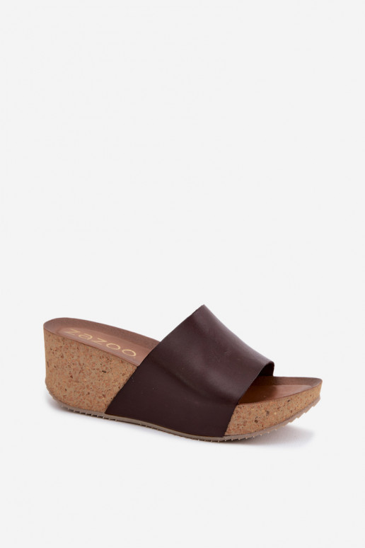 Zazoo 40291 Čibas no dabīgas ādas Sieviešu Ieslēgts KorkoInym Koturnie CzekoladoIne