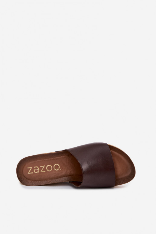 Zazoo 40291 šokolādes krāsas ādas čības ar korķa zoli
