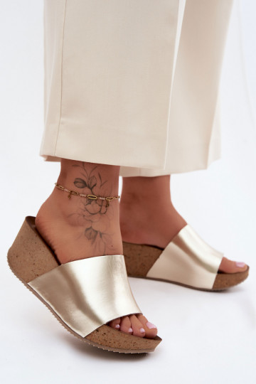 Zazoo 40291 Čibas no dabīgas ādas Sieviešu Ieslēgts KorkoInym Koturnie Zelta krāsas 2