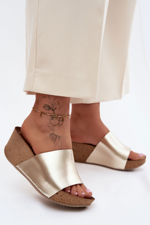 Zazoo 40291 Čibas no dabīgas ādas Sieviešu Ieslēgts KorkoInym Koturnie Zelta krāsas