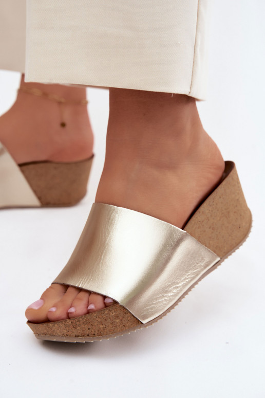 Zazoo 40291 Čibas no dabīgas ādas Sieviešu Ieslēgts KorkoInym Koturnie Zelta krāsas