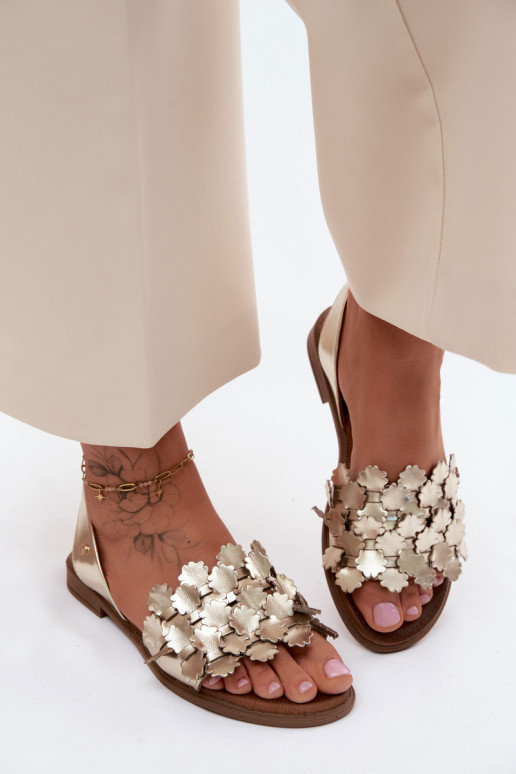 Sieviešu basenes ar platiem papēžiem Zazoo 40468 Zelta krāsas