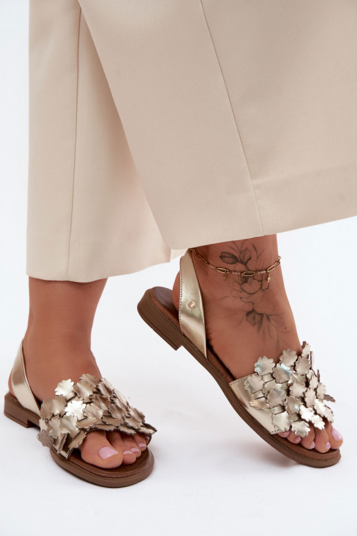 Sieviešu basenes ar platiem papēžiem Zazoo 40468 Zelta krāsas