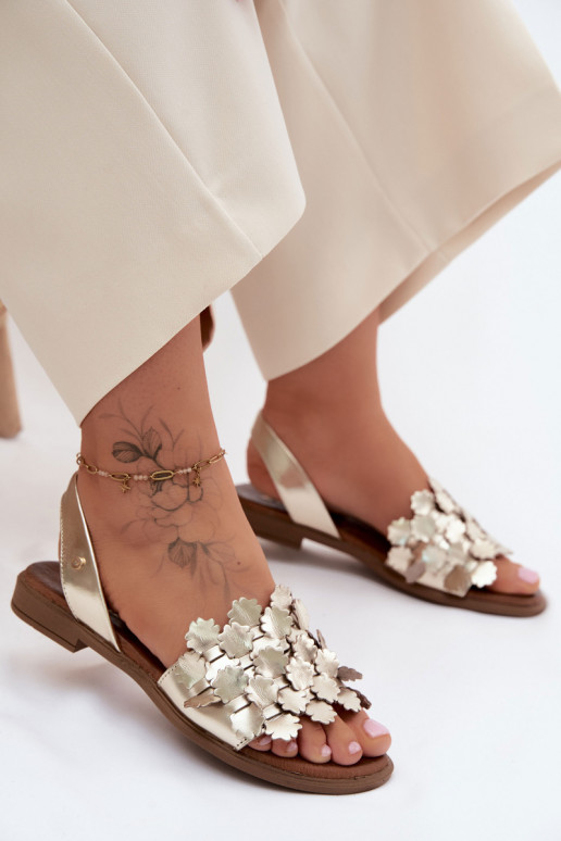 Sieviešu basenes ar platiem papēžiem Zazoo 40468 Zelta krāsas