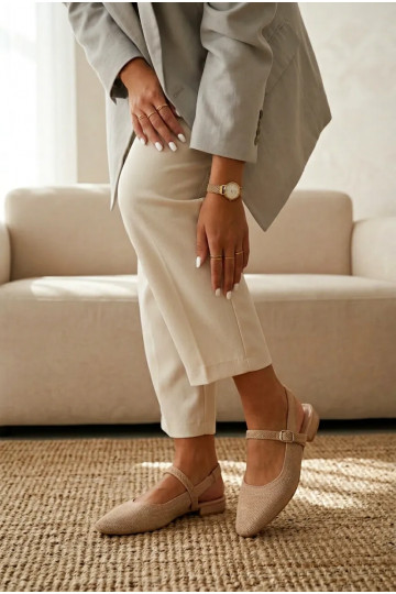 Auduma sandales Balerīnas Sieviešu ar siksniņām smilšu krāsas Selrene 2