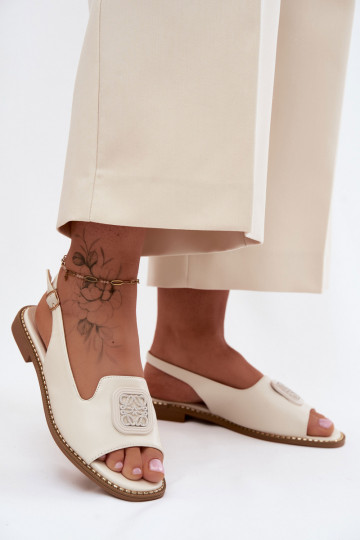 Sieviešu basenes ar platiem papēžiem ar ornamentiem S.Barski KV61-6016 ziloņkaula krāsas