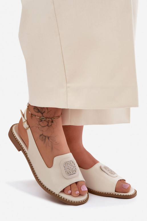 Sieviešu basenes ar platiem papēžiem ar ornamentiem S.Barski KV61-6016 ziloņkaula krāsas