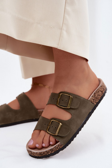 sieviešu čības ar sprādzēm Uz korķa zoles haki krāsas Harleen