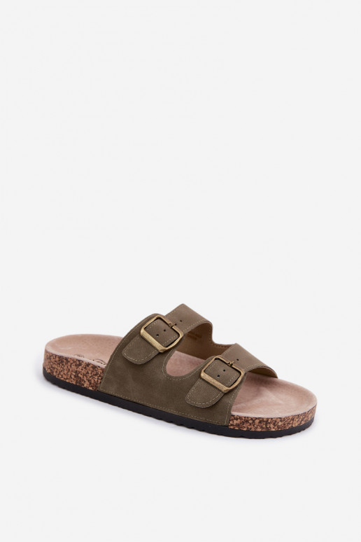 sieviešu čības ar sprādzēm Uz korķa zoles haki krāsas Harleen