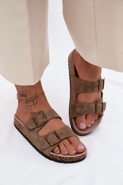 sieviešu čības ar sprādzēm Uz korķa zoles Haki krāsas Harleen