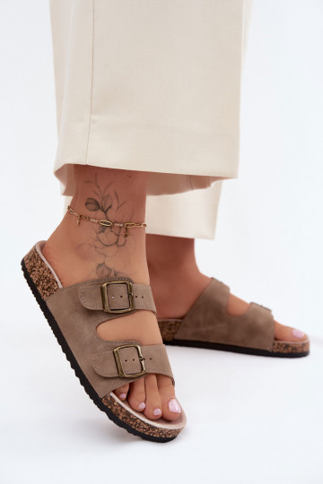 sieviešu čības ar sprādzēm Uz korķa zoles Haki krāsas Harleen 2