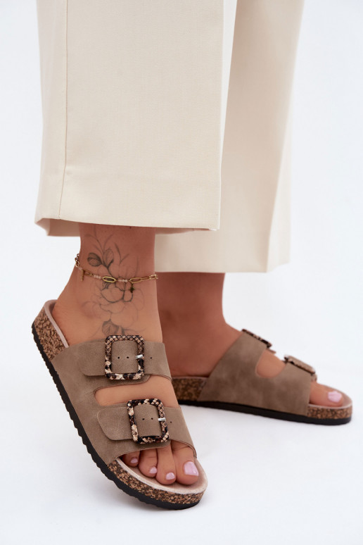 sieviešu čības Uz korķa zoles ar sprādzītēm Čūskas raksts smilšu krāsas Melia