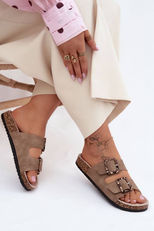 sieviešu čības Uz korķa zoles ar sprādzītēm Čūskas raksts smilšu krāsas Melia