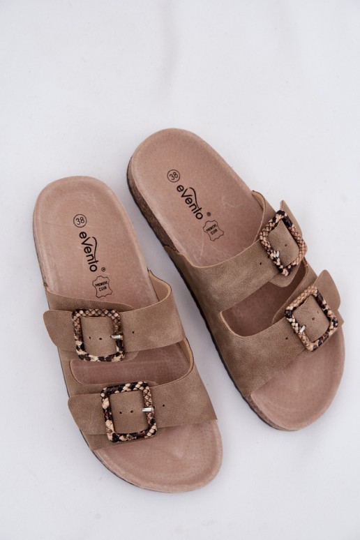 sieviešu čības Uz korķa zoles ar sprādzītēm Čūskas raksts smilšu krāsas Melia