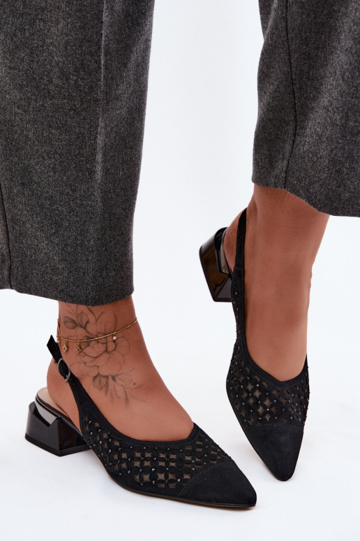 Āda Zamšādas basenes Ažūrs ar tīkliņu Klockā D&A CR61-3004 melnas krāsas