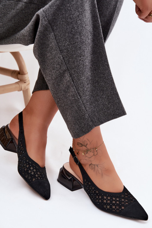 Āda Zamšādas basenes Ažūrs ar tīkliņu Klockā D&A CR61-3004 melnas krāsas