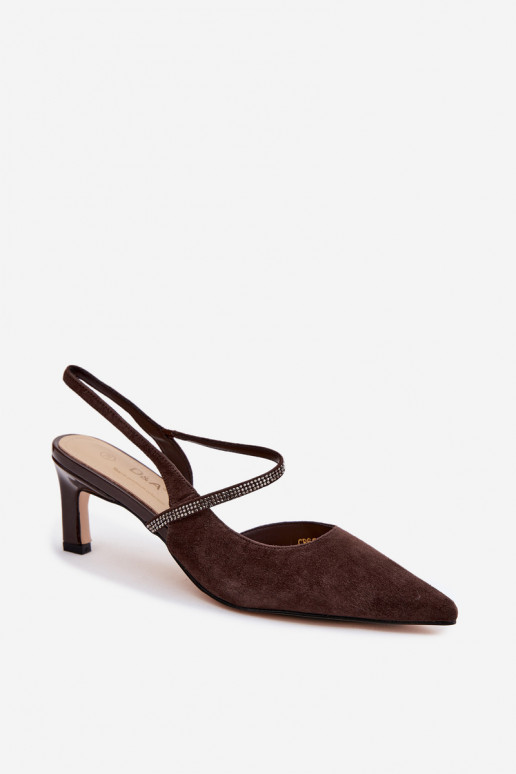 Āda Eleganti augstpapēžu kurpes Ze Zdobionym Svītrasem D&A CR61-3048 CzekoladoIne