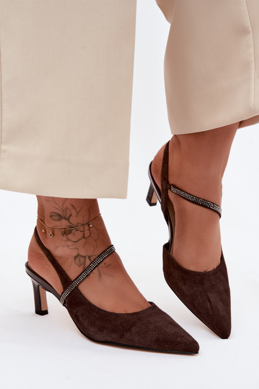 Āda Eleganti augstpapēžu kurpes Ze Zdobionym Svītrasem D&A CR61-3048 CzekoladoIne