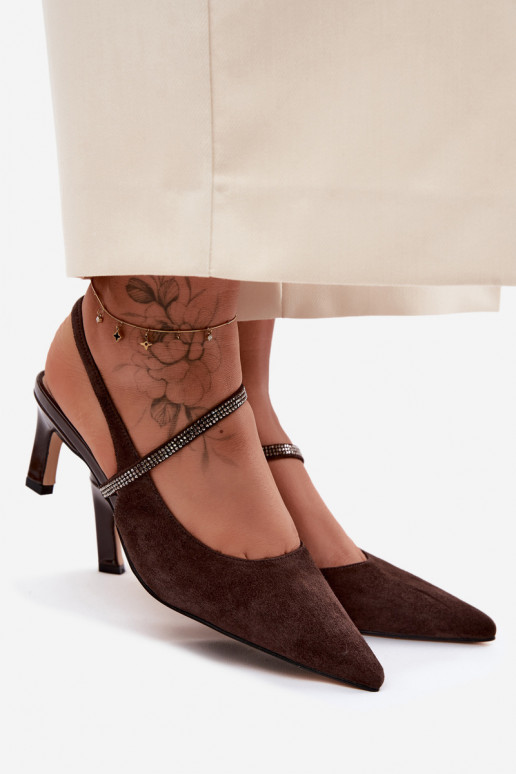 Āda Eleganti augstpapēžu kurpes Ze Zdobionym Svītrasem D&A CR61-3048 CzekoladoIne