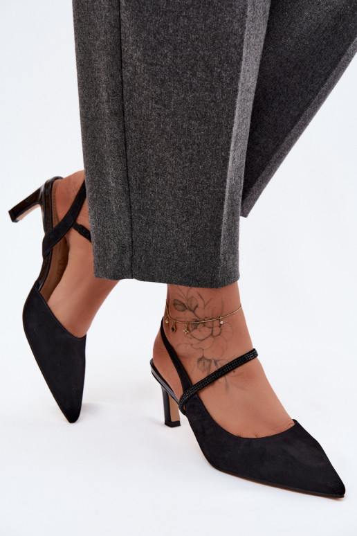 Āda Eleganti augstpapēžu kurpes Ze Zdobionym Svītrasem D&A CR61-3048 melnas krāsas