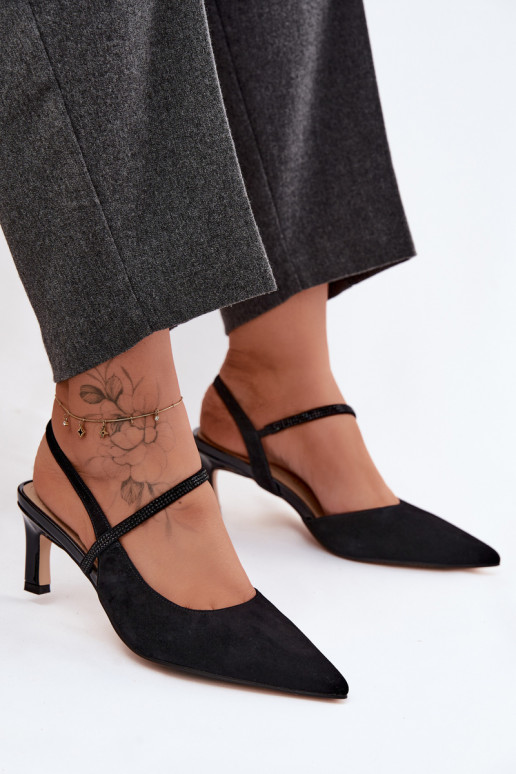 Āda Eleganti augstpapēžu kurpes Ze Zdobionym Svītrasem D&A CR61-3048 melnas krāsas