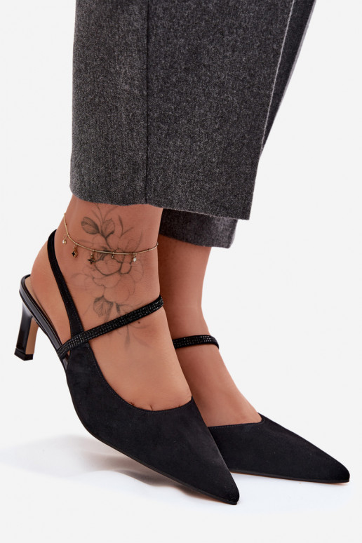 Āda Eleganti augstpapēžu kurpes Ze Zdobionym Svītrasem D&A CR61-3048 melnas krāsas