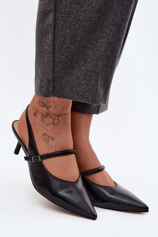 Āda Kurpes Elegantas augstpapēžu sandales ar siksniņām D&A CR61-3046 melnas krāsas