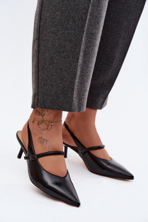 Āda Kurpes Elegantas augstpapēžu sandales ar siksniņām D&A CR61-3046 melnas krāsas