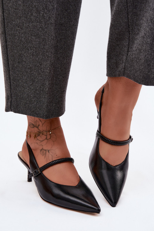 Āda Kurpes Elegantas augstpapēžu sandales ar siksniņām D&A CR61-3046 melnas krāsas