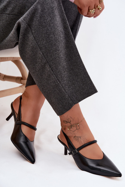 Āda Kurpes Elegantas augstpapēžu sandales ar siksniņām D&A CR61-3046 melnas krāsas