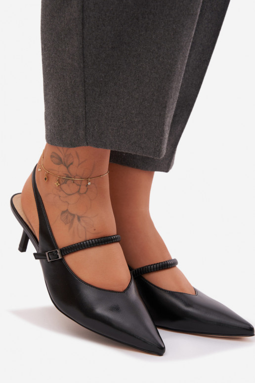 Āda Kurpes Elegantas augstpapēžu sandales ar siksniņām D&A CR61-3046 melnas krāsas