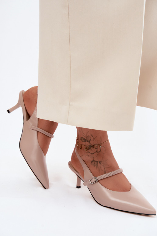 Āda Kurpes Elegantas augstpapēžu sandales ar siksniņām D&A CR61-3046 smilšu krāsas