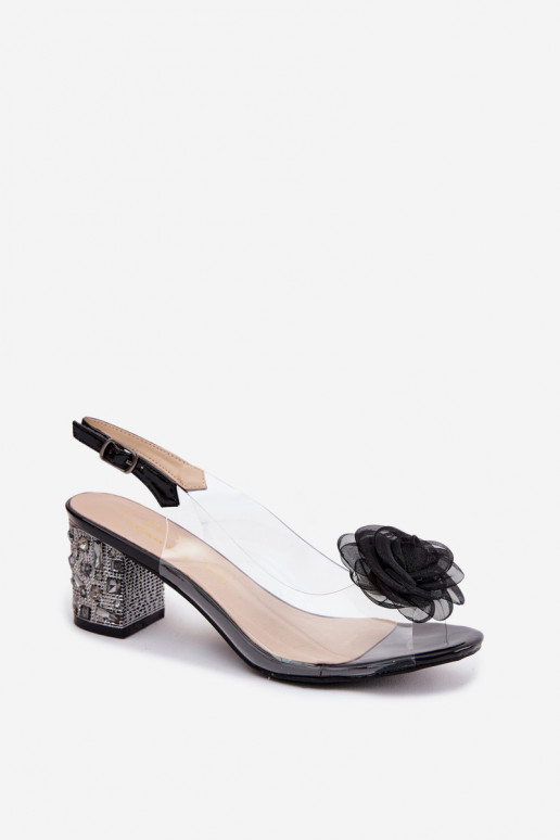 sandales Caurspīdīgas ar papēdi ar mirdzošiem spīdumiem SiateczkoIna rozā krāsaa D&A MR61-9011 melnas krāsas