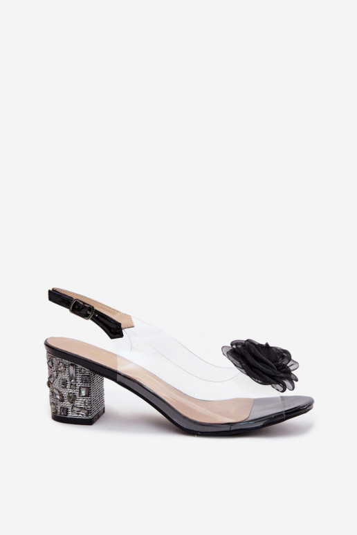 sandales Caurspīdīgas ar papēdi ar mirdzošiem spīdumiem SiateczkoIna rozā krāsaa D&A MR61-9011 melnas krāsas