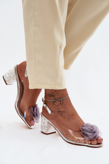 sandales Caurspīdīgas ar papēdi ar mirdzošiem spīdumiem SiateczkoIna rozā krāsaa D&A MR61-9011 Sudraba krāsas