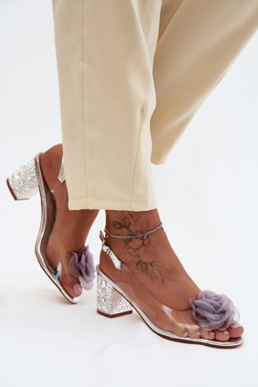 sandales Caurspīdīgas ar papēdi ar mirdzošiem spīdumiem SiateczkoIna rozā krāsaa D&A MR61-9011 Sudraba krāsas
