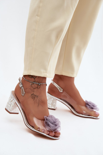 sandales Caurspīdīgas ar papēdi ar mirdzošiem spīdumiem SiateczkoIna rozā krāsaa D&A MR61-9011 Sudraba krāsas 2
