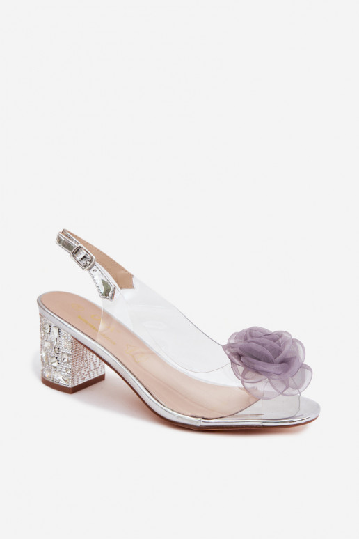 sandales Caurspīdīgas ar papēdi ar mirdzošiem spīdumiem SiateczkoIna rozā krāsaa D&A MR61-9011 Sudraba krāsas