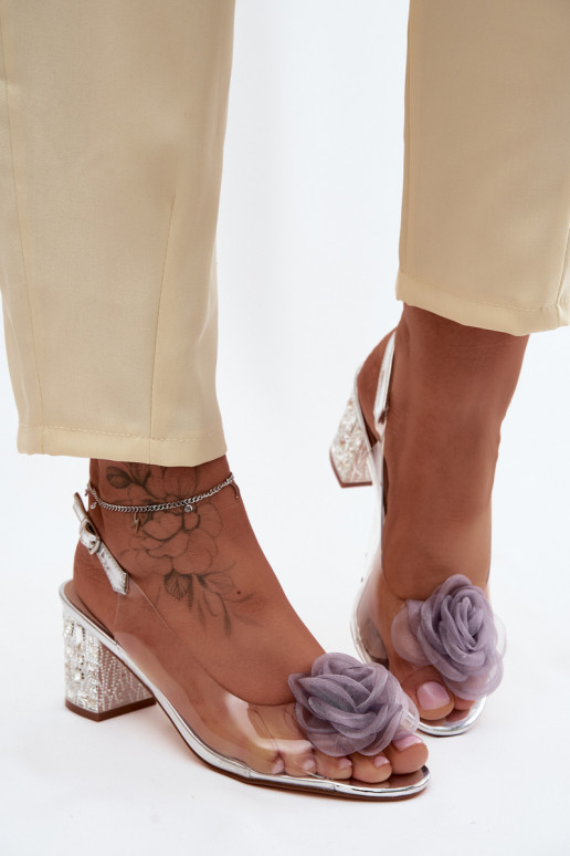 sandales Caurspīdīgas ar papēdi ar mirdzošiem spīdumiem SiateczkoIna rozā krāsaa D&A MR61-9011 Sudraba krāsas