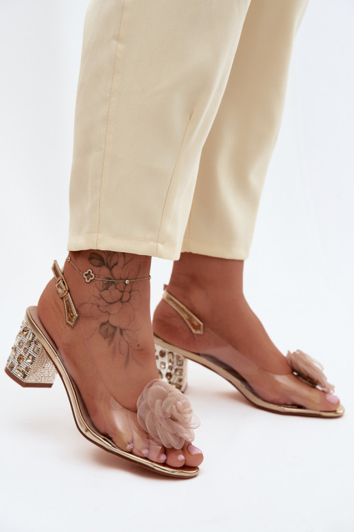 sandales Caurspīdīgas ar papēdi ar mirdzošiem spīdumiem SiateczkoIna rozā krāsaa D&A MR61-9011 Zelta krāsas