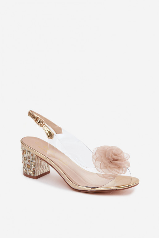 sandales Caurspīdīgas ar papēdi ar mirdzošiem spīdumiem SiateczkoIna rozā krāsaa D&A MR61-9011 Zelta krāsas