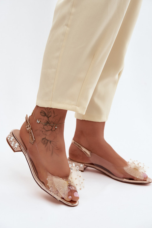 Sieviešu basenes Caurspīdīgas ar bantītēm D&A MR61-9001 Zelta krāsas