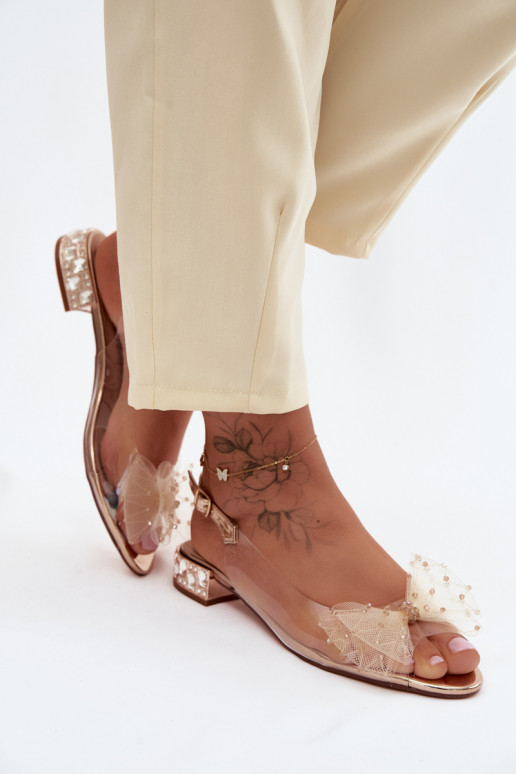 Sieviešu basenes Caurspīdīgas ar bantītēm D&A MR61-9001 Zelta krāsas