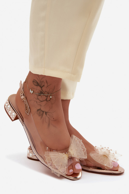 Sieviešu basenes Caurspīdīgas ar bantītēm D&A MR61-9001 Zelta krāsas