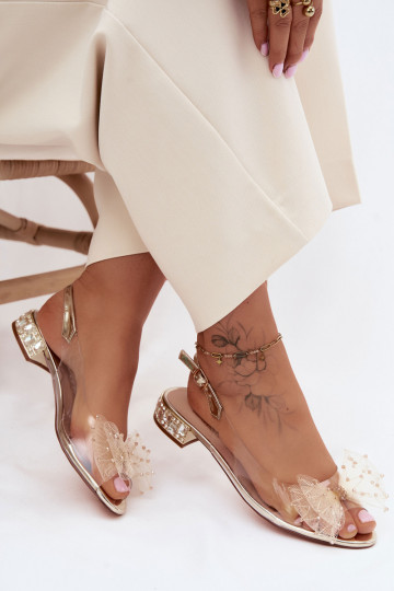 Sieviešu basenes Caurspīdīgas ar bantītēm D&A MR61-9001 Zelta krāsas