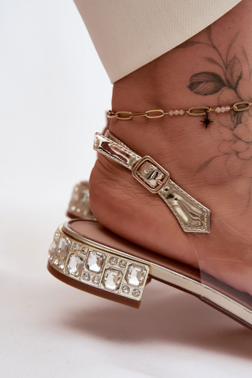 Sieviešu basenes Caurspīdīgas ar bantītēm D&A MR61-9001 Zelta krāsas